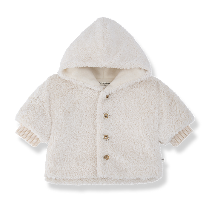 jacket sherpa button up with hood - ecru