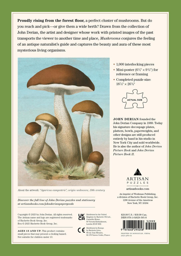 John Derian Paper Goods: Mushrooms 1,000-Piece Puzzle
