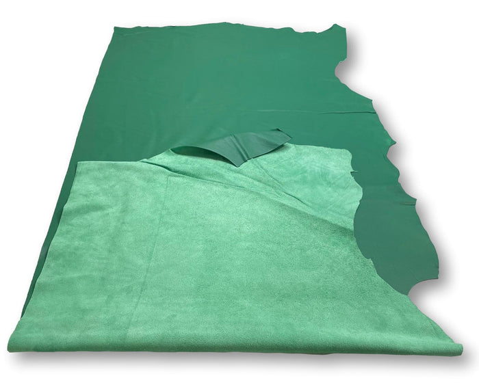 Kelly Green Full-Aniline Cowhide draped to show softness, flexibility, and finish