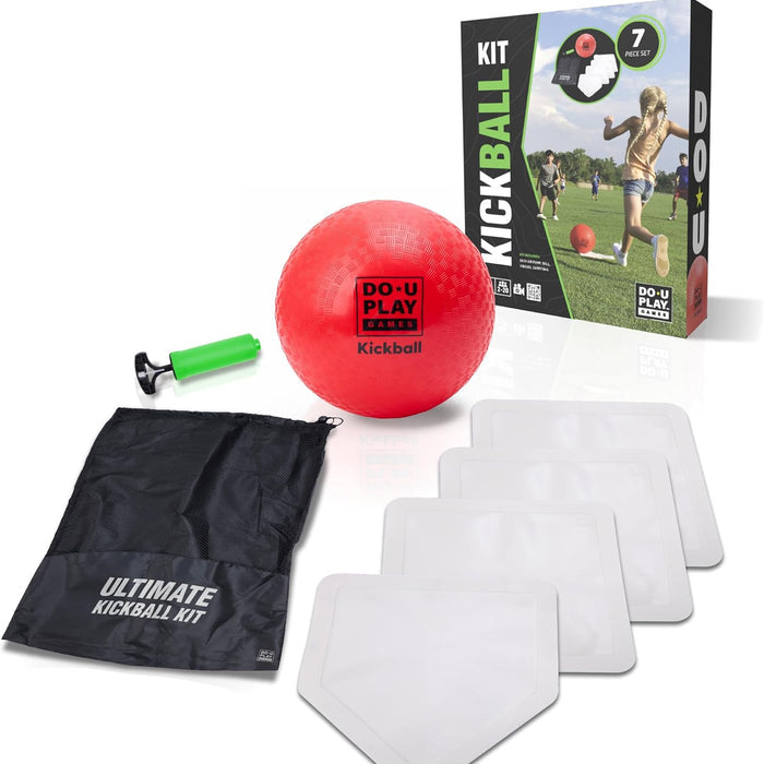 Kickball set with ball, markers, and carrying bag on a white background