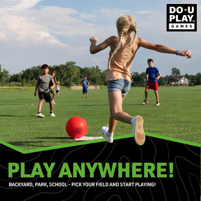 Children playing outdoors with a red ball, featuring the 'DO-U PLAY' logo.