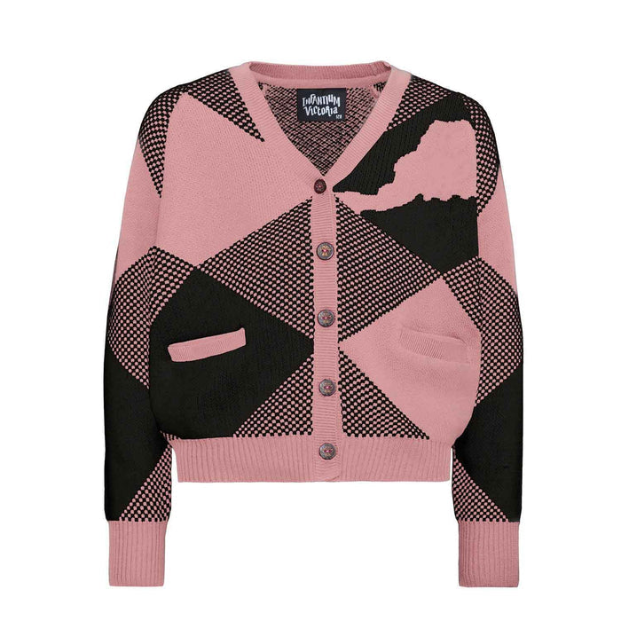 Pink and black contrast knitted cardigan for kids with embroidery