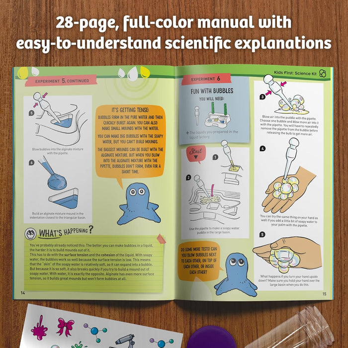Open science manual with colorful illustrations and text on a wooden surface