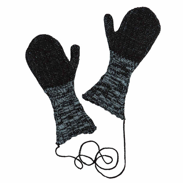 Knitted black and blue winter gloves for children