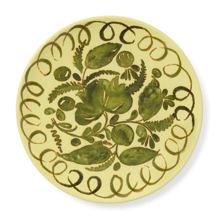 Amalfi Dessert Plate Lime - 9.1" Diameter with intricate green floral design on a vibrant lime background.