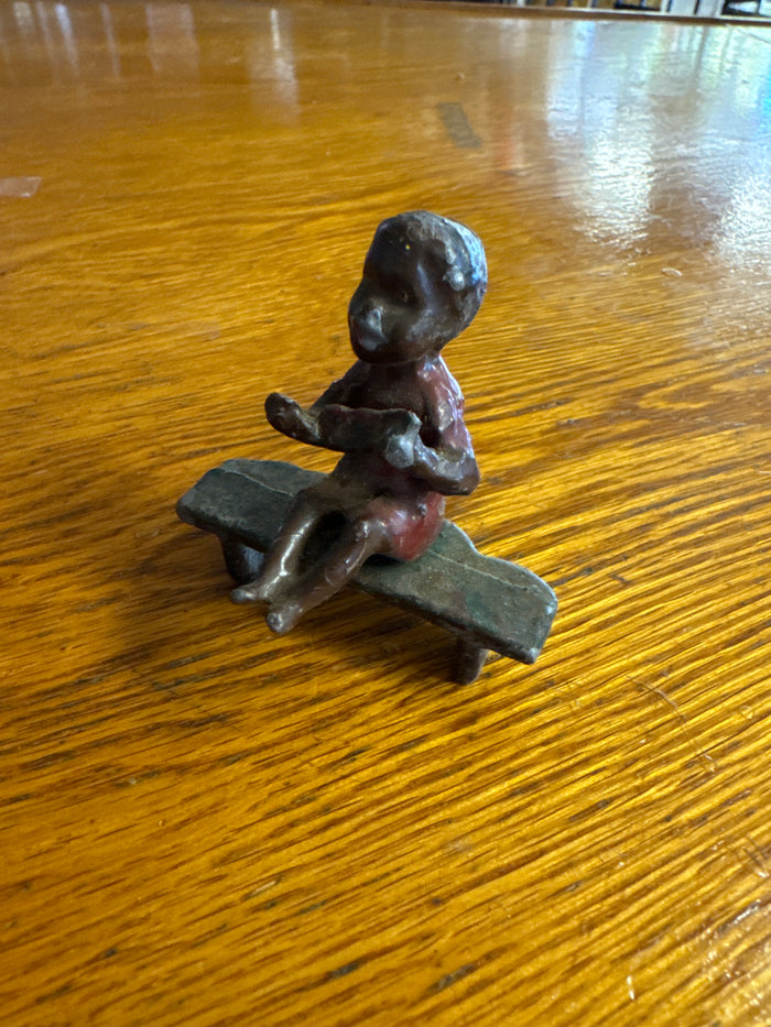 Lead Black Americana Boy Sitting on Bench-Jantiques LLC.