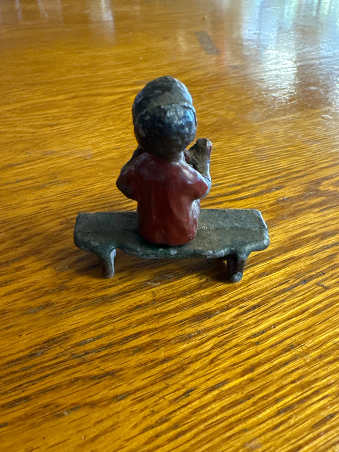 Lead Black Americana Boy Sitting on Bench-Jantiques LLC.