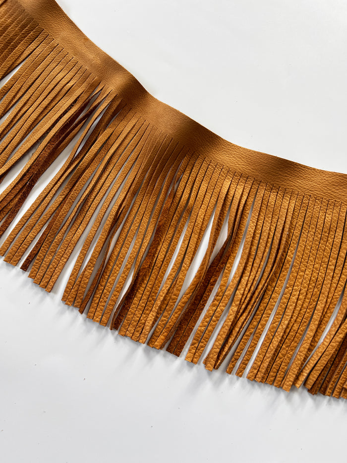 Deer-Tanned Leather Fringe, 1/4 × 7 in close view showing grain and texture