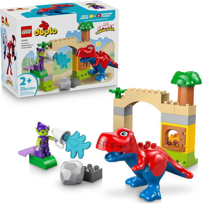 LEGO Duplo toy set with dinosaur figures and packaging on a white background