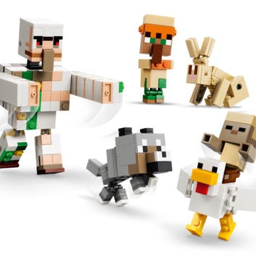 Set of LEGO Minecraft figures on a white background