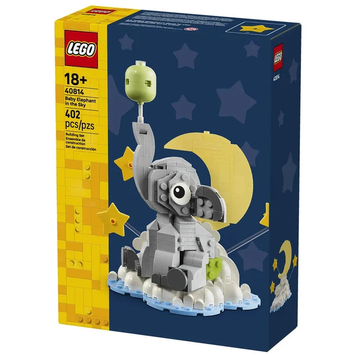 LEGO Baby Elephant set packaging with star and moon design on a white background