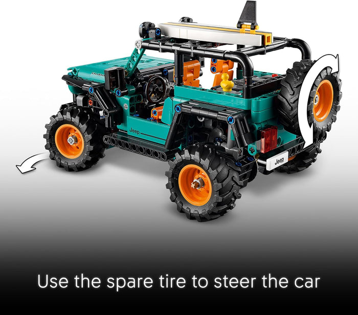 Jepp car model with spare tire feature on a gray background