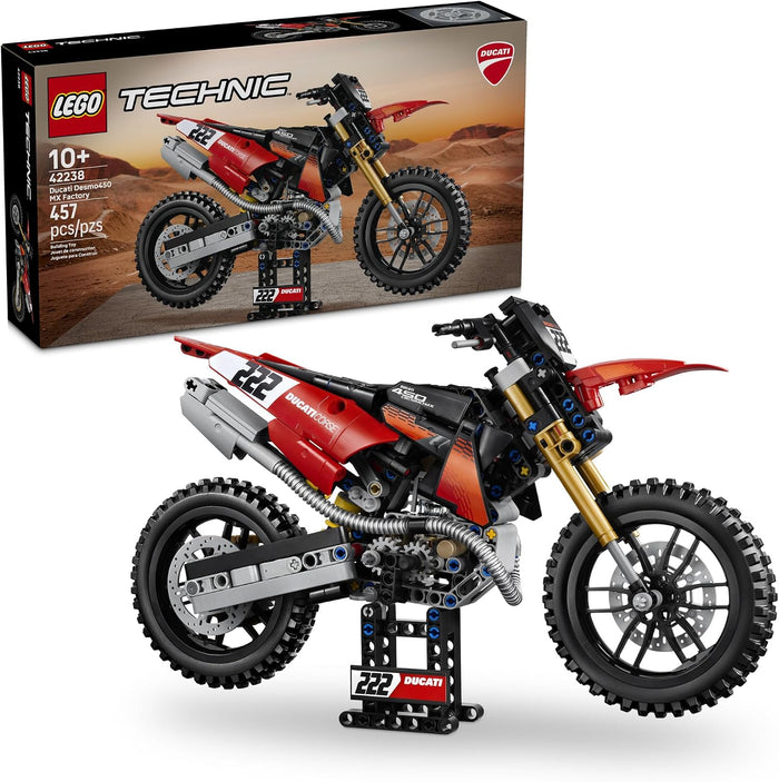 LEGO Technic Ducati dirt bike model set shown with its retail box on a white background. The box features LEGO and Technic branding and depicts the assembled motorcycle.