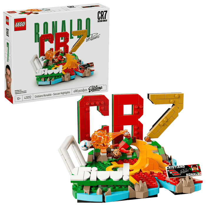 LEGO Cristiano Ronaldo CR7 set with packaging on a green background