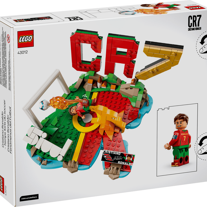LEGO CR7 set packaging with a figure of a soccer player on a white background