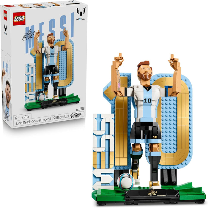 LEGO Lionel Messi set with packaging on a white background