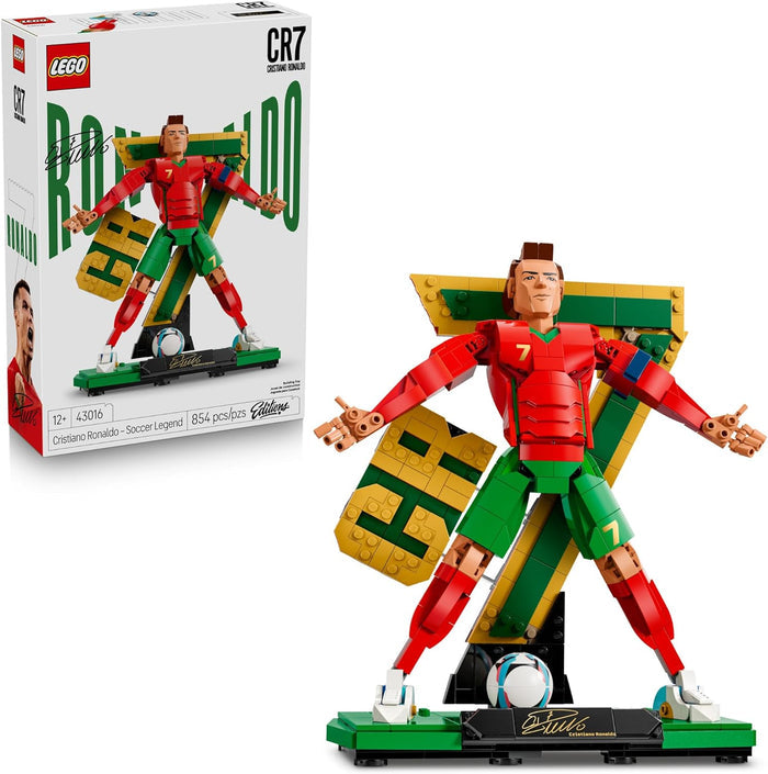 LEGO CR7 Cristiano Ronaldo soccer figure with packaging on a white background