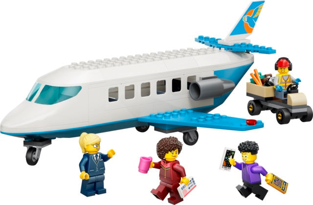 Toy airplane with LEGO figures on a white background