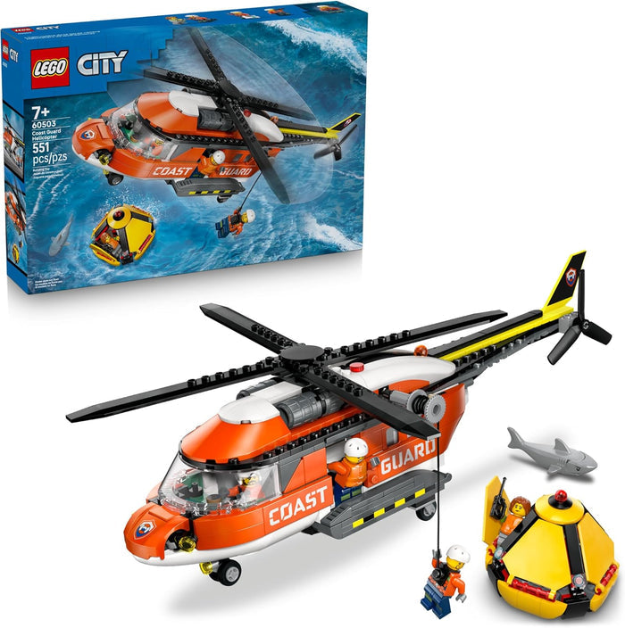 LEGO City Coast Guard helicopter set with packaging in the background