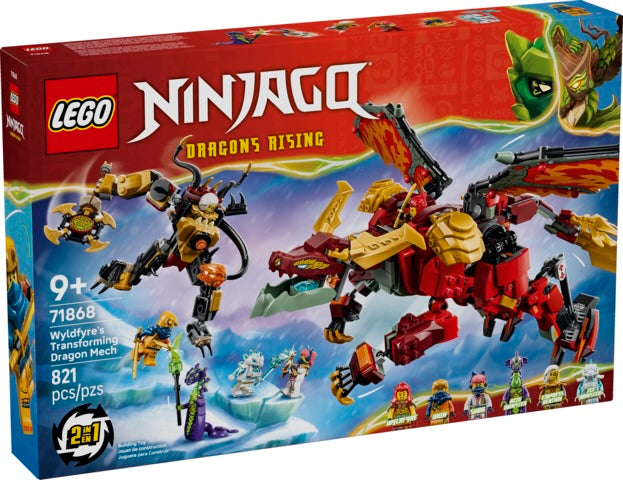 LEGO Ninjago Wyldfire Transforming Dragon Mech set packaging on a white background