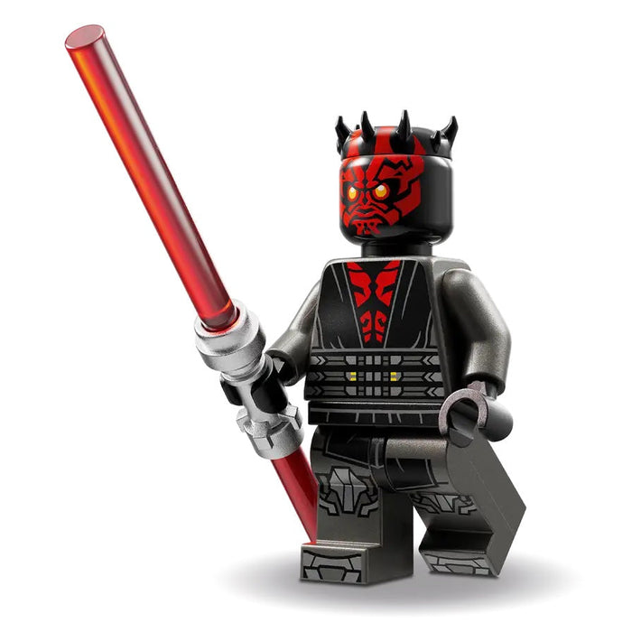 LEGO Darth Maul figure with red lightsaber on a white background