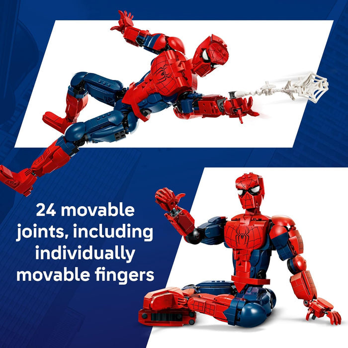 Red and blue Spiderman with 24 movable joints on a blue and white background