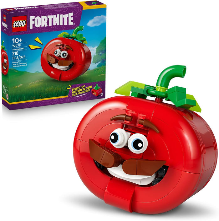 LEGO Fortnite tomato character set with packaging on a white background