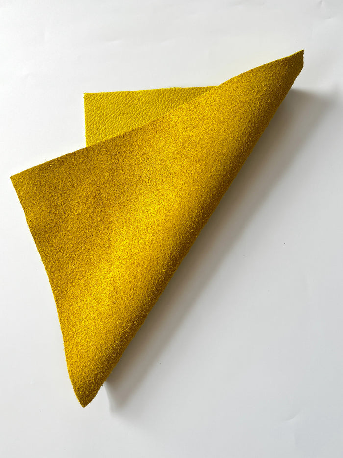 Lemon Yellow Cowhide Leather Sheets, 8.5 × 11 in close view showing grain and texture