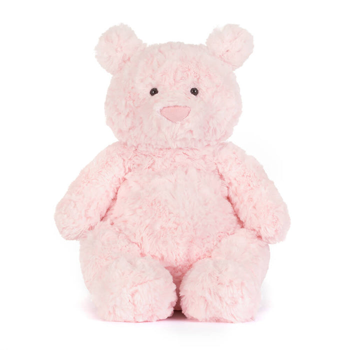 Pink teddy bear on a white background