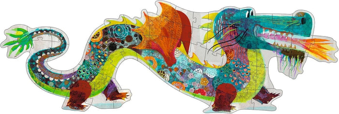Colorful dragon-shaped puzzle piece with intricate details