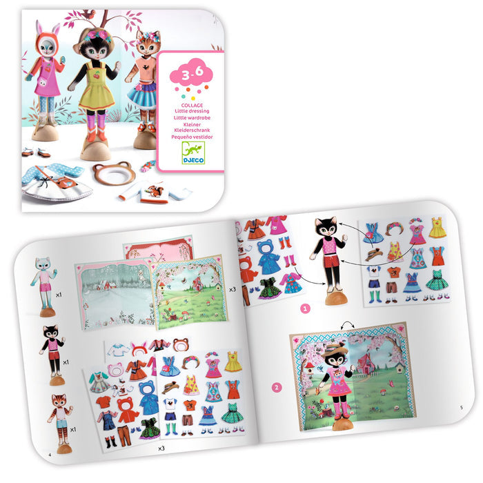Contents of Little Wardrobe Collage featuring a how-to-booklet and accessories on a white background