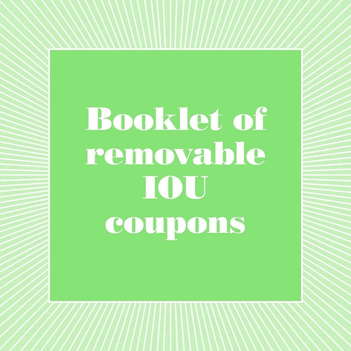 Green graphic with text "Booklet of removable IOU coupons"