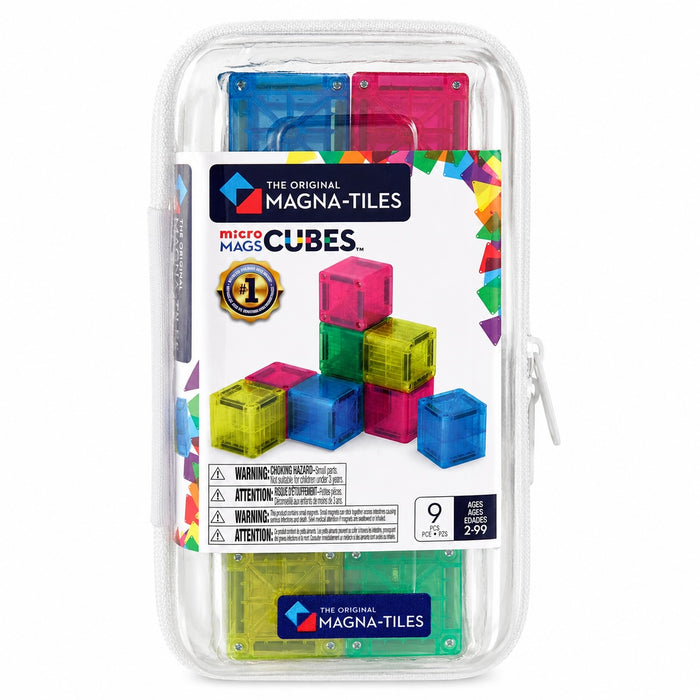 Magna Tiles micro mags Cubes in their travel case on a white background.