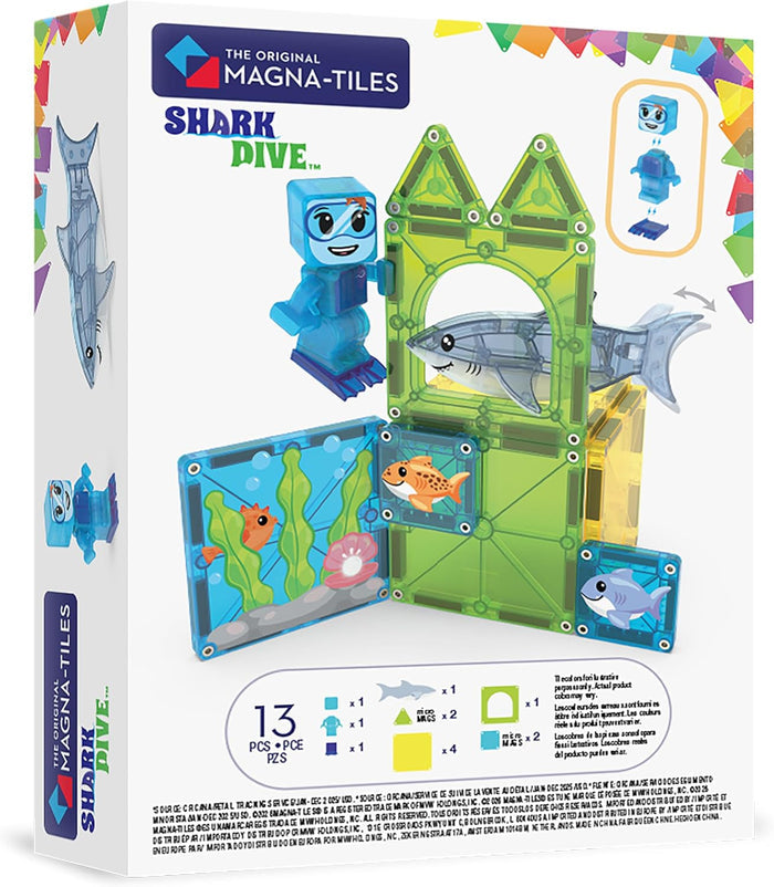 Back of the box for Magna Tiles Shark Dive on a white background