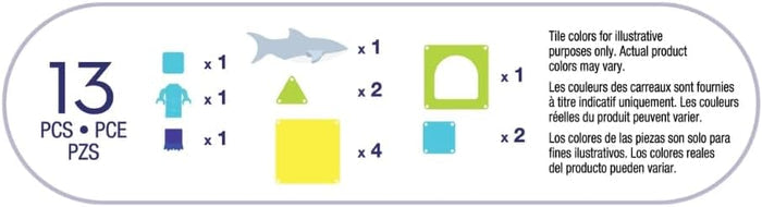 Graphic showing the 13 piece contents of Shark Dive