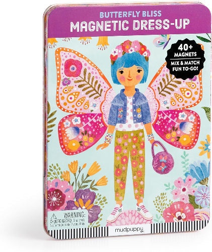 Mudpuppy Butterfly Bliss Magnetic Dress-Up toy packaging with a girl and butterfly design.