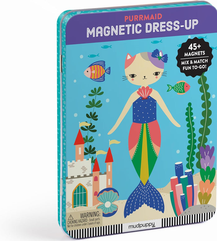 Magnetic dress-up set packaging with a mermaid design on a blue background