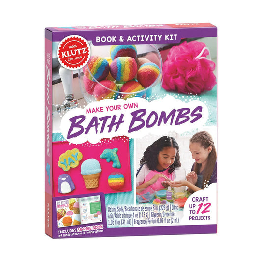 Klutz Make Your Own Bath Bombs activity kit packaging on a white background