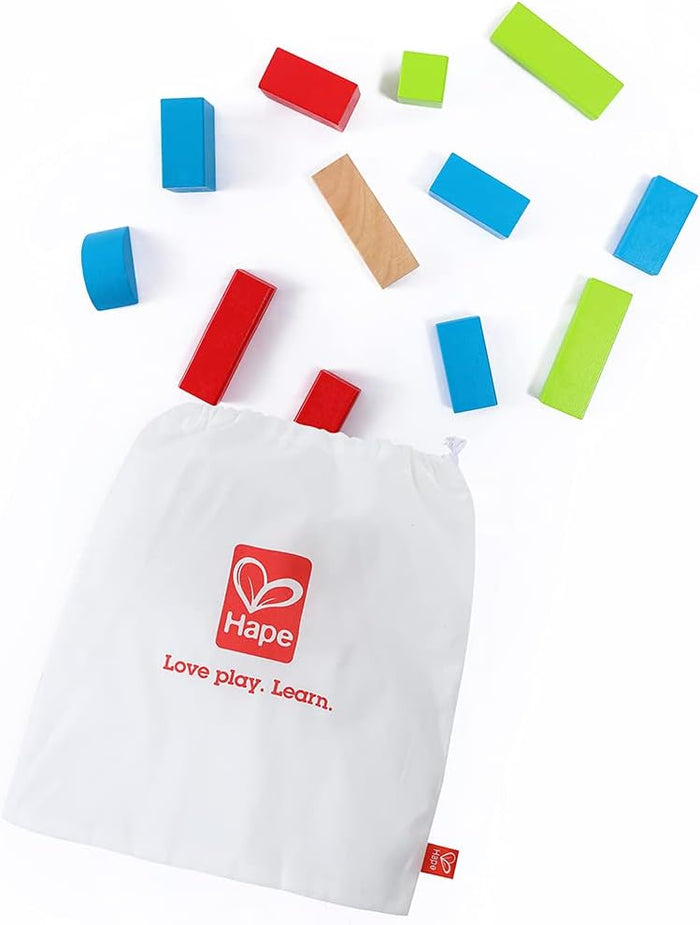 Maple and colorful blocks with a storage bag on a white background.