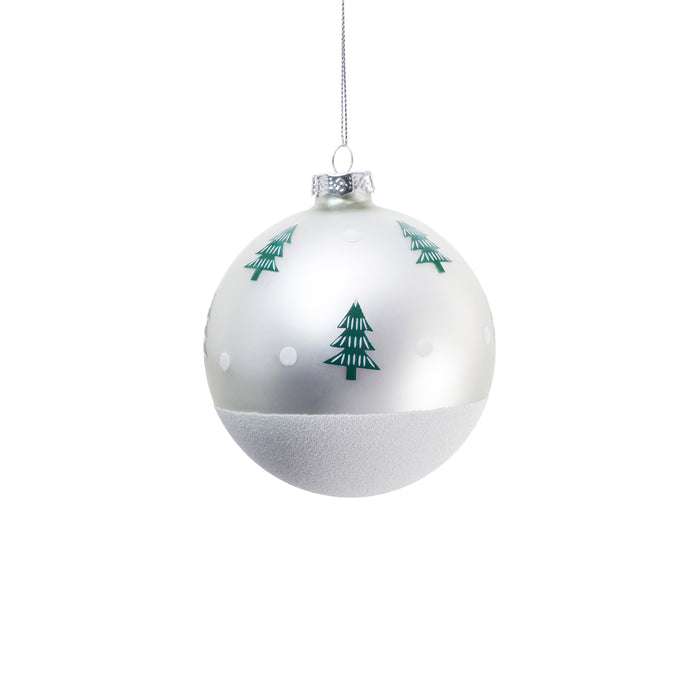 Matt White Glass Ornament with Scattered Trees
