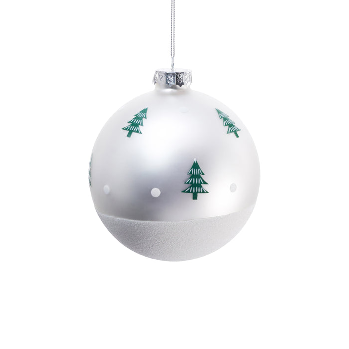 Matt White Glass Ornament with Scattered Trees