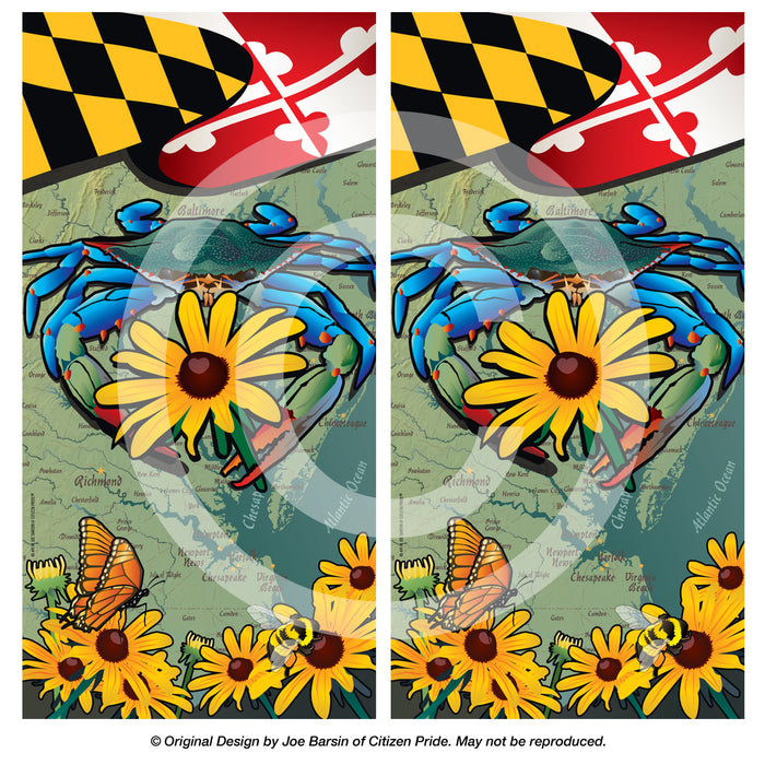 MD Blue Crab Black-Eyed Susan Cornhole Board Vinyl Skin Wraps, 24x48"