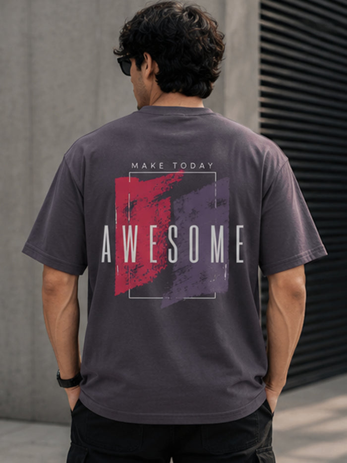 Men's Oversized Drop Shoulder T-Shirt | Pure Cotton Relaxed Fit Round Neck Streetwear Activewear Tee (Grey)