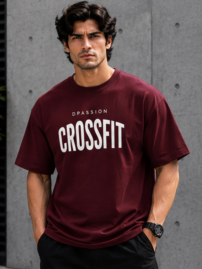 Men's Oversized Drop Shoulder T-Shirt | Pure Cotton Relaxed Fit Round Neck Streetwear Tee (Wine)
