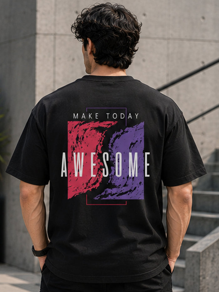 Men's Oversized Drop Shoulder T-Shirt | Pure Cotton Relaxed Fit Round Neck Streetwear Activewear Tee (Black)