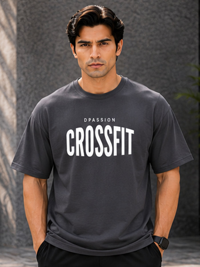 Men's Oversized Drop Shoulder T-Shirt | Pure Cotton Relaxed Fit Round Neck Streetwear Tee (Grey)