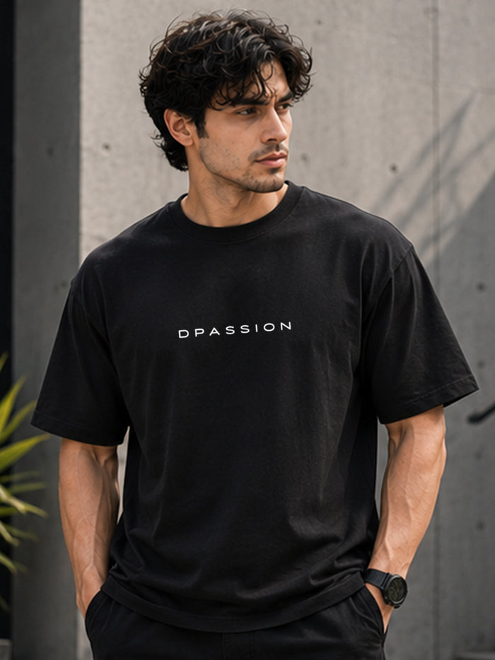 Men's Oversized Drop Shoulder T-Shirt | Pure Cotton Relaxed Fit Round Neck Streetwear Activewear Tee (Black)