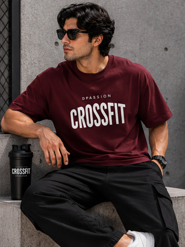 Men's Oversized Drop Shoulder T-Shirt | Pure Cotton Relaxed Fit Round Neck Streetwear Tee (Wine)