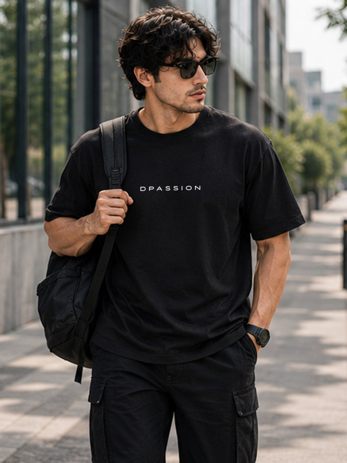 Men's Oversized Drop Shoulder T-Shirt | Pure Cotton Relaxed Fit Round Neck Streetwear Activewear Tee (Black)