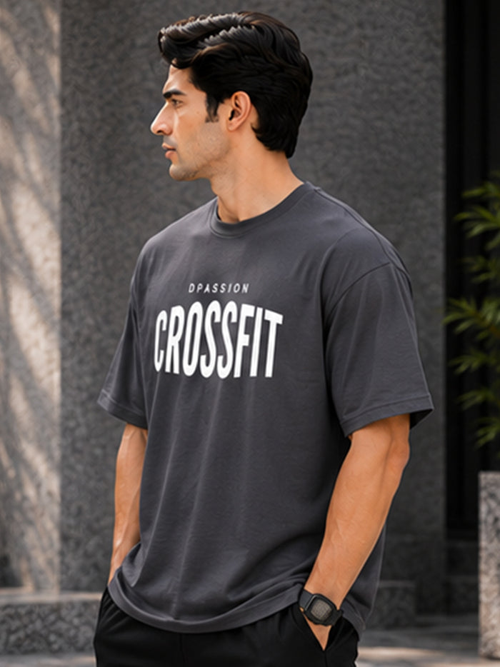Men's Oversized Drop Shoulder T-Shirt | Pure Cotton Relaxed Fit Round Neck Streetwear Tee (Grey)